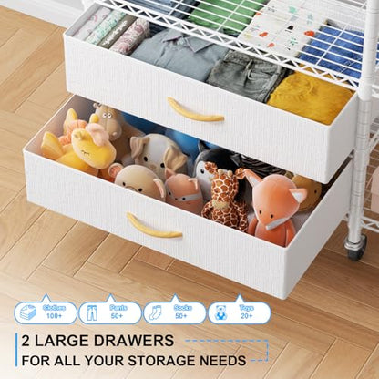 F3R Heavy Duty Clothes Rack（With Lockable Wheels）Freestanding Clothing Racks for Hanging Clothes，Adjustable Closet Organizer System，Portable Garment Rack 40"W x 15"D x 74"H，Max Load 700LBS，White - color: White, style: Rolling