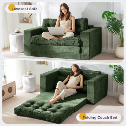 MAXYOYO Folding Sofa Bed, Convertible Sleeper Loveseat with Pillows | 2-Person Fold-Out Loveseat, Convertible Sleeper Bed with Supportive Pillows for Relaxing or Guests, Dark Green - color: Dark Green
