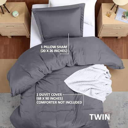 Duvet Cover Twin/Twin XL, 3 PC Cotton Like Polyester, Zipper Closure, Grey | Extra Soft and Breathable, Wrinkle & Fade Resistant, Includes Duvet Cover and 1 Pillow Sham, Comforter Not Included, OekoTex - color: Grey, size: Twin/Twin XL - Duvet Cover Set