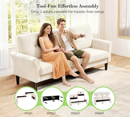Loveseat Sofa, 83" Love Seat Couches, Velvet Small Couch, White Couch | Comfy Velvet, Tool-Free Setup, 750 LBS Load Bearing, Modern Couch, Sofas for Living Room, Bedroom Couch, Apartment Size Couch - color: White, size: 83"