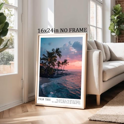 Pink Palm Tree Canvas Wall Art Coconut Tree Painting Tropical Plant Artwork Coastal Botanical Prints Pink Sky Poster Sunrise Sunset Picture Cute Preppy Summer Pictures for Home Room 16x24in Frameless - color: C5Unframed