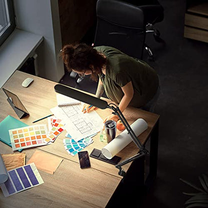 Led Desk Lamp - 31.5" Desk Light - 5 Color Modes X 11 Brightness Levels - Adjustable Swing Arm - Timmer & Memory Function - 12W Study Lamp - White - style: White swing arm