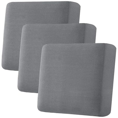 H.VERSAILTEX Super Stretch Individual Seat Cushion Covers, Thick Jacquard Textured Twill Fabric (3 Piece XL Sofa Cushion Covers, Grey) - color: Grey, size: 3 Cushion XL Sofa