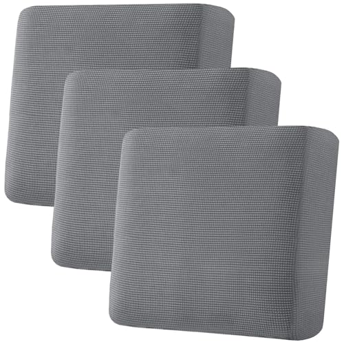 H.VERSAILTEX Super Stretch Individual Seat Cushion Covers, Thick Jacquard Textured Twill Fabric (3 Piece XL Sofa Cushion Covers, Grey) - color: Grey, size: 3 Cushion XL Sofa