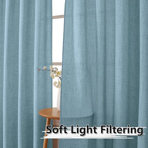 Tollpiz Short Linen Tier Curtains Rod Pocket Semi Sheer Half Kitchen Curtain Burlap Light Filtering Thick Linen Drapes for Bathroom, 30 x 24 inches Long, Dusty Blue, Set of 2 Panels - color: Dusty Blue, size: 30"W x 24"L (Pack of 2)