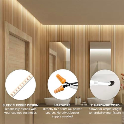 Maxxima 72 in. Hardwired LED Under Cabinet Strip Light, 2760 Lumens, 3000K | Warm White, Kitchen and Living Room 120V White Cove Lighting, No Power Supply Needed - size: 72 Inch