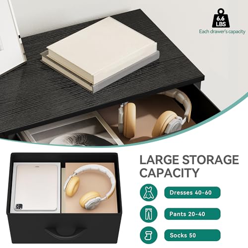 DWVO Storage Tower with 4 Drawers - Fabric Dresser | Organizer Unit for Bedroom, Living Room, Closets, Sturdy Steel Frame, Easy Pull Fabric Bins, Wooden Top - color: Cool Black, style: 4-Drawer