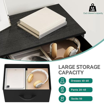 DWVO Storage Tower with 4 Drawers - Fabric Dresser | Organizer Unit for Bedroom, Living Room, Closets, Sturdy Steel Frame, Easy Pull Fabric Bins, Wooden Top - color: Cool Black, style: 4-Drawer