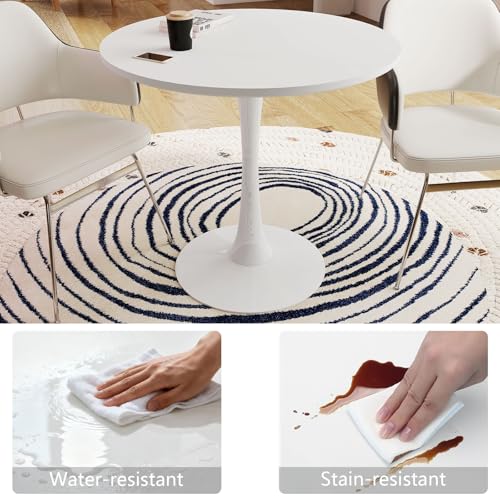 27.5" White Round Small Dining Table with MDF Top & Metal Pedestal Base | Fully Eco-Friendly Painted, Smooth Waterproof Surface, Modern Accent Table for Cafe & Home