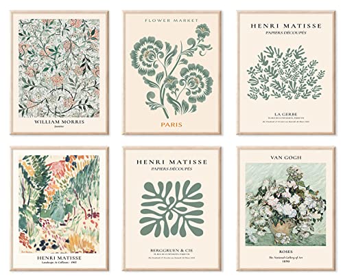Sage Green Wall Art Decor, Abstract Matisse Wall Art Exhibition Posters, Minimalist Flower Market Wall Art Prints, Sage Green Room Decor（8x10inch, Unframed) - color: Sage Green Wall Art, size: 8x10 inch