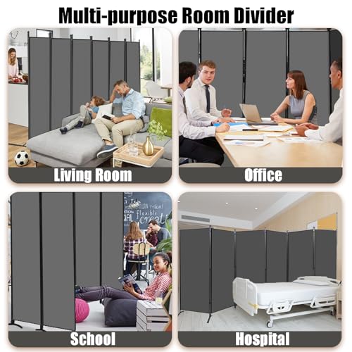 Room Divider-Folding Privacy Screens, 6 ft Partition Room Dividers Wall for Separation, Home, Office, Classroom, Studio (Grey, 6 Panel) - color: Grey, size: 6 Panel