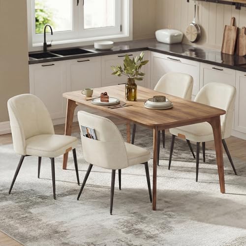 VASAGLE EKHO Collection - Dining Chairs Set of 4, Upholstered Kitchen Chairs, Comfortable Seat, Synthetic Leather with Stitching, Mid-Century Modern, Easy Assembly, with Storage Pocket, Cream White - color: Cream White, size: Set of 4, style: With Storage