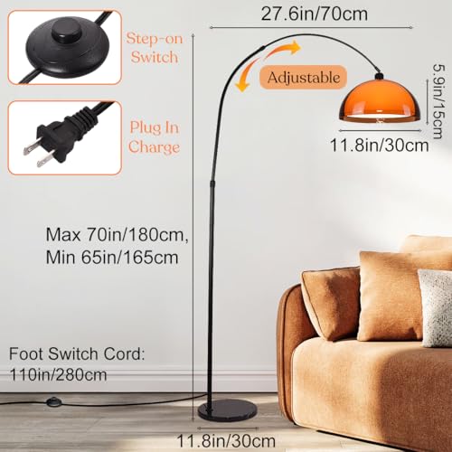 Arc Floor Lamp for Living Rooms Orange Mushroom Two-Layered 70" Modern Floor Lamp with Marble Base Arch Standing Lamp for Living Rooms, Home Offices, Dining Rooms, Bedrooms,Acrylic Lampshade