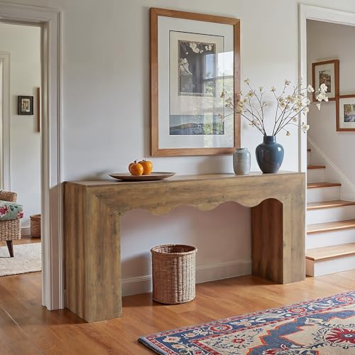 Tribesigns 63" Farmhouse Console Table, Wooden Couch Table Behind Sofa with Storage, Long Entryway Sofa Station, Narrow Console Stand with Base, Hallway Stand for Entryway, Living Room - color: Brown