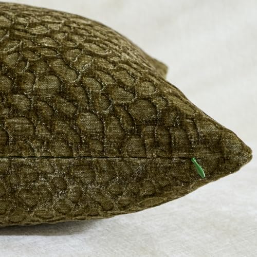 Olive Green Chenille Throw Pillow Covers 18x18 Inch Set of 2, Jacquard Raised Textured Decorative Pillow Cases Organic Boho Farmhouse Decor for Living Room - color: Olive Green, size: 18" x 18" (Pack of 2)