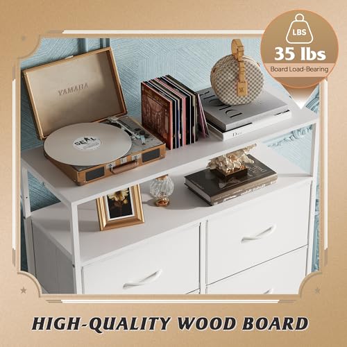WLIVE 8 Drawer White Fabric Dresser Open Shelves,Tall Storage Tower | White 8-drawer fabric dresser with open shelves, great baby dresser for nursery kids bedroom closet toddler storage - color: White, style: Raised Shelves