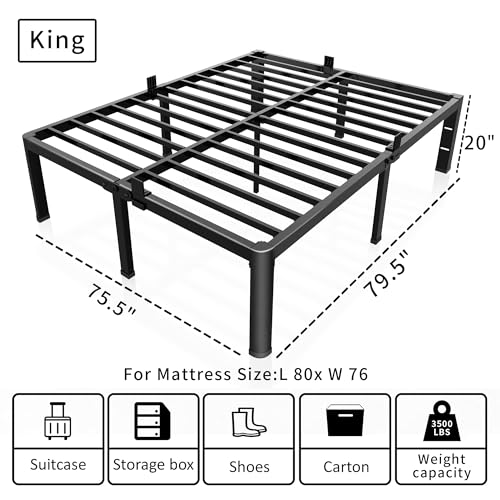 ROIL 20 Inch King Bed Frame with Rounded Corner & 4 Mattress Baffles | Easy Assembly, Noise Free, 3500LBS Load Capacity, No Box Spring Needed, 18.4" Storage Space, Headboard Hole, Heavy Duty Steel - size: King, style: 20 Inch