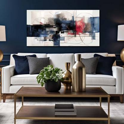 Fuwobriva Abstract Canvas Wall Art for Living Room Bedroom Office Large Wall Art Decor Abstract Wall Art Modern Black Red and Blue Geometry Painting Artwork 24"x48" - size: 24L" x 48W"