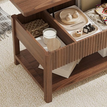 Lift Top Coffee Table,Wooden Rectangle Coffee Table with Hidden Storage Compartment,Open Shelf,Solid Wood Legs,Suitable for Living Room,Office (B-Lift Coffee Table-Walnut) - color: B-lift Coffee Table-walnut