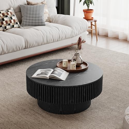 JUSTONE 31.5" Round Coffee Table,Farmhouse Wood Coffee Table with Storage for LivingRoom,Apartment,Office,Black - color: 31.5'' - Black-6