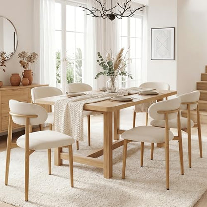 UVV Dining Chairs Set of 4, Metal Kitchen Chairs with Modern Fabric Upholstered for Dining Room, Beige - color: Beige Seat /Wood-grain Metal Legs