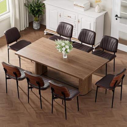 Dining Chairs Set of 2, Mid-Century Modern Upholstered PU Leather Chairs | with Walnut Bentwood Back and Metal Legs Adjustable Feet for Kitchen Dining Room, Dark Brown Shell Strips - color: Dark Brown Shell Strips
