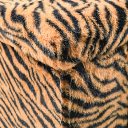 Luxe Faux Fur Storage Ottoman, Tiger Tan/White, 30 x 15 x 15 in | Engineered Wood, Tool-Free Assembly, Modern Style, Seat And Footrest - color: Tiger Tan/White, size: 30"D x 15"W x 15"H