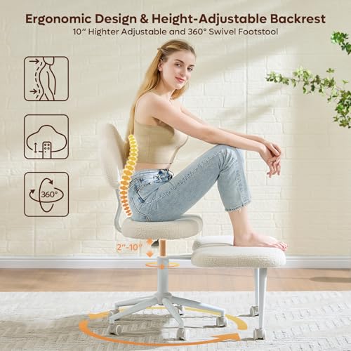 Cross Legged Office Chair with Wheels, Meditation Chair, ADHD Chair for Adults, Wider Height Adjustable Backrest and Seat, Yoga Office Chair, Teddy Fabric, Off White - color: Teddy Fabric Beige, size: Cloud Lounge