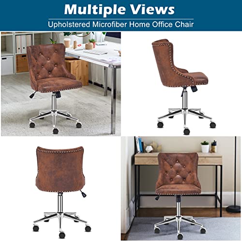 VINGLI Rustic Microfiber Armless Home Office Desk Chair with Silver Base/Wheels, Small Cute Vanity/Makeup Chair with Back for Bedroom, Upholstered Adjustable Rolling Swivel Nail Chair for Women/Girls - color: Rustic-microfiber