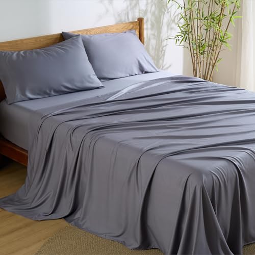 Bedsure PureWoven Rayon Derived from Bamboo, California King Sheet Sets | Cooling Sheets for Hot Sleepers, Breathable & Silky Soft, 16" Deep Pocket, Hotel Luxury Bedding, Dark Grey - color: 01 - Dark Grey, size: California King