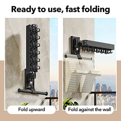 HEILAIYI Wall Mounted Clothes Hanger,Clothes Drying Rack,Laundry Drying Rack,Clothes Rack Wall Mount,Drying Rack Clothing,Laundry Rack,Folding,Retractable,Collapsible,can Fold Upward & Left & Right - size: Upgrade-Black / J Shape Hooks