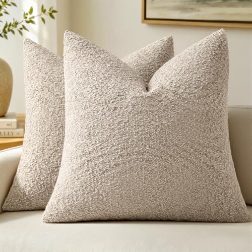 MIULEE 18x18 Decorative Lumbar Boucle Couch Pillow Covers Oatmeal | Set of 2 Textured Neutral Throw Pillow Covers, Accent Solid Pillowcases, Sofa Living Room Home Decor - color: Oatmeal, size: 18" x 18" (Pack of 2)