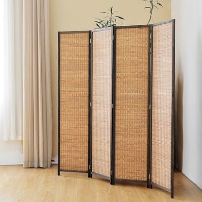 4 Panel Bamboo Room Divider Screen,5.6 FT Tall Bamboo Divider Folding Panel Screen,Freestanding Panel Divider for Room Seperation,Brown - color: Brown, size: 4 Panel