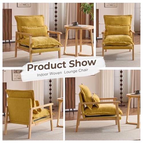 Karl home Plush Chenille Accent Chair with Lumbar Pillow & Ruffled Design Cozy Lounge Chair for Living Room, Bedroom, Reading Corner, Yellow