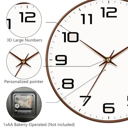 Woodgrain Wall Clock–Silent Non-Ticking Wall Clocks Battery Operated 8 Inch, Large Easy-to-Read Numbers Modern Modern Analog Clock for Bedroom Living Room Kitchen Office Gym (Brown) - color: Mocha Brown, size: 8 Inch