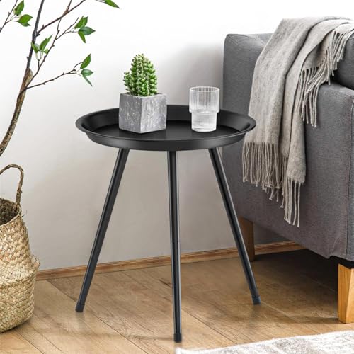 SYQ Small Black Side Table,Modern Round Metal end Table,Simple Circle Accent Table for Outdoor Living Room Bedroom Bathroom Office