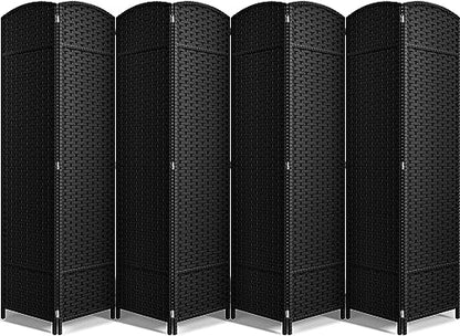 Sorbus 8-Panel Black Room Divider with Double Hinged Panels, 6 ft Tall Folding Privacy Screen - color: Black, size: 8 Panel