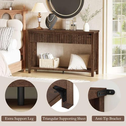 Console Tables for Entryway, Console Table with Drawers, 47In Sofa Table with Storage, Narrow Entryway Tables with 2-Tier Shelf, Farmhouse Fluted Couch Tables for Living Room, Rustic Oak - color: Rustic Oak