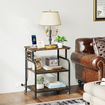 YAOHUOO 3 Tier Large Printer Stand with Power Outlet/Adjustable Shelf | 22"x15" Large Top,Fit 2-3 printers,Rolling Cart with Wheels,Table for Home Office,Fit 3D Printer/Heat Press/Laser,Brown - color: Rustic Brown, size: 22"×15"