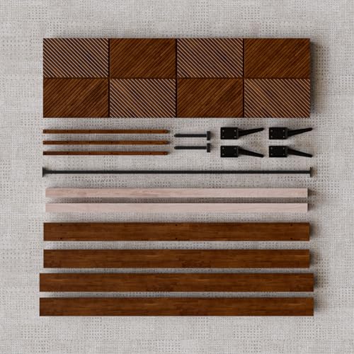 Bme Rhombus King Bed Frame – Solid Rubber Wood with Geometric Rhombus Headboard, Walnut Finish, Scandinavian Modern Platform Bed with Sturdy Slats & Metal Legs, No Box Spring Needed - color: Walnut, size: King, style: Scandinavian