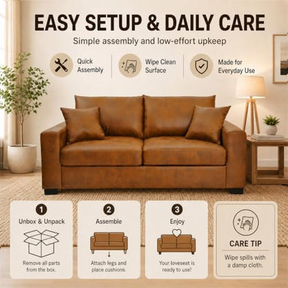69'' Loveseat Sofa,Modern Fabric 2-Seater Sofa with 2 Pillows(Light Brown) | Small Couches for Living Room, Office,Apartment, Small Spaces,21 in Deep Seat - color: Light Brown