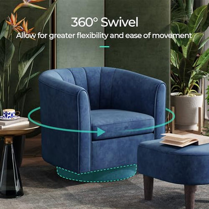 LINSY Small Swivel Accent Chair with Ottoman, Velvet Barrel Chair with Footrest, Modern Upholstered Comfy Reading Chair Armchair for Living Room, Bedroom, Study Room, Office, Blue - color: Blue, size: Small