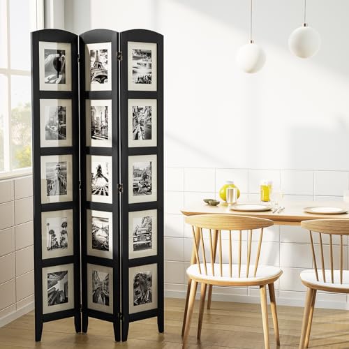 SZQINJI 3 Panel Photo Room Divider Screen, Black | Divider for Room Separation, for 8x10 Picture Frame Without Mat, for 5x7 Photo With Mat, Foldable, Mother Day's Gift - color: Black