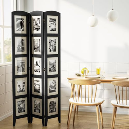 SZQINJI 3 Panel Photo Room Divider Screen, Black | Divider for Room Separation, for 8x10 Picture Frame Without Mat, for 5x7 Photo With Mat, Foldable, Mother Day's Gift - color: Black
