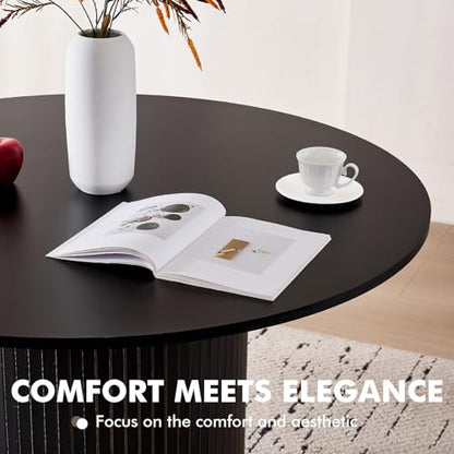 47" Round Dining Table for 4, Black Modern Kitchen Table Circle Pedestal Dinner Table, φ47.2 x H 29.5" - color: Basic Black 47