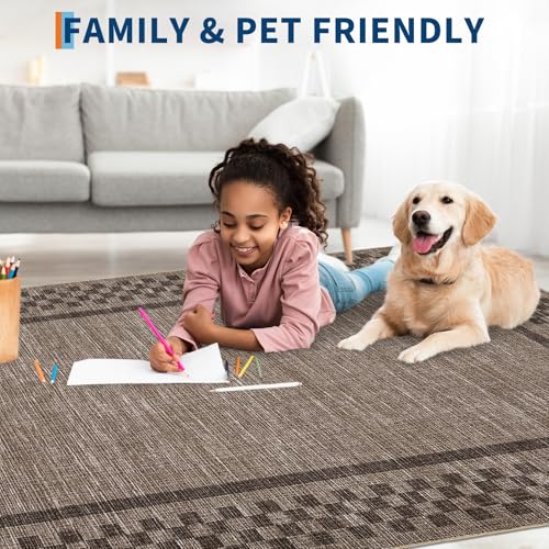 GarveeHome Washable Runner Rug 2x10 Modern Bordered Hallway Runner Rug | Non Slip Kitchen Throw Carpet Checkered Bathroom Entryway Low Pile Solid Area Rugs for Living Room Bedroom Nursery, Brown - color: Brown, size: 2' x 10' (Runner)
