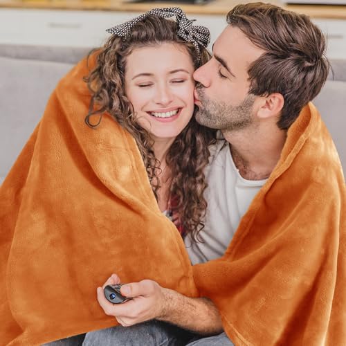 Throw Blanket for Couch & Sofa, All-Season Lightweight Fleece Blanket, Luxury Soft Cozy Fuzzy Throw for Her Him,Burnt Orange, 50 x 56 Inches