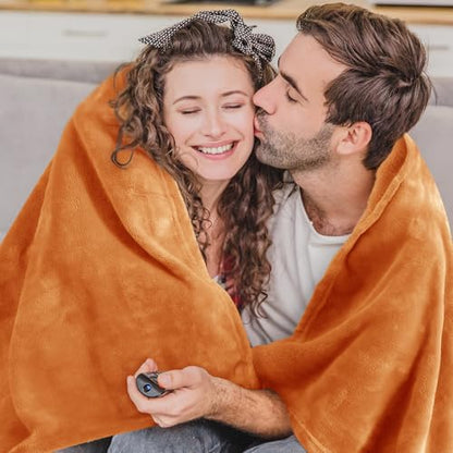 Throw Blanket for Couch & Sofa, All-Season Lightweight Fleece Blanket, Luxury Soft Cozy Fuzzy Throw for Her Him,Burnt Orange, 50 x 56 Inches