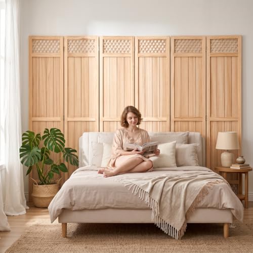 Wood Room Divider Privacy Screen, Natrual Carved Room Divider 6 Panel 67" | Foldable, No-Assembly Required, Freestanding Indoor Folding Panel Decor for Bedroom, Office or Apartment - color: Natural, size: 6 Panel
