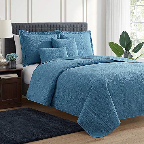 Clara Clark Quilts Twin Size - All Season Bedspread Coverlet Set, Pinsonic Weave Lightweight Bedding Set - 5 Piece Twin Quilt Set with Pillow Shams, Grid - Blue Heaven - color: 09 - Grid - Blue Heaven, size: Twin